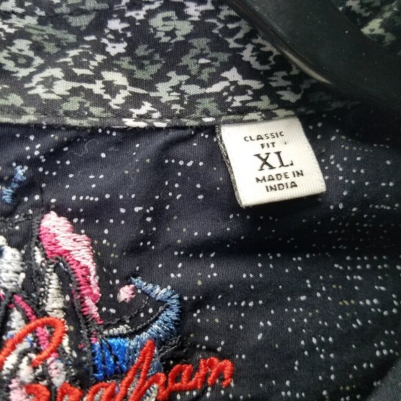 Robert Graham Button Up Shirt Mens XL Flip Cuff Classic Fit Night Sky Star Black - Picture 3 of 16